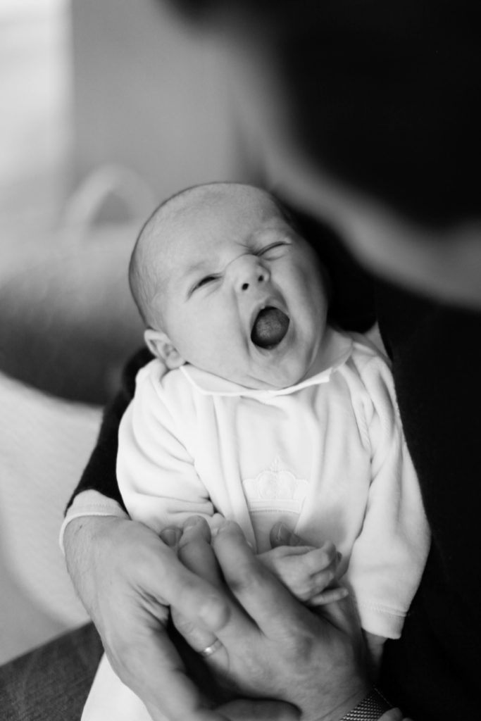 Newborn black and white yawn